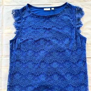 New York & Company Royal Blue Lace Sleeveless Top Size XL